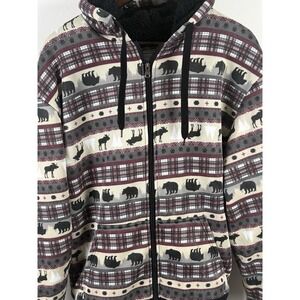 Big Ball Sports Sherpa Lined Hoodie Jacket Mens XL Aztec Bear Moose Full Zip